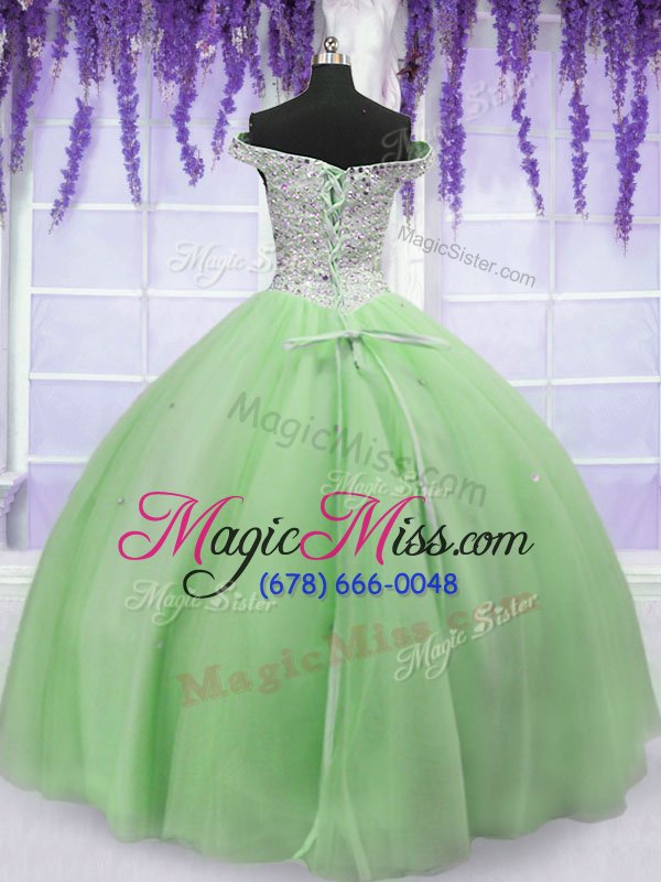 wholesale sweet off the shoulder tulle short sleeves floor length sweet 16 quinceanera dress and beading