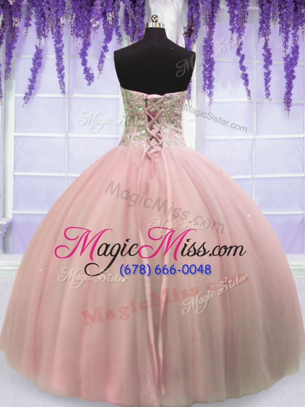 wholesale most popular sleeveless tulle floor length lace up sweet 16 dresses in baby pink for with beading