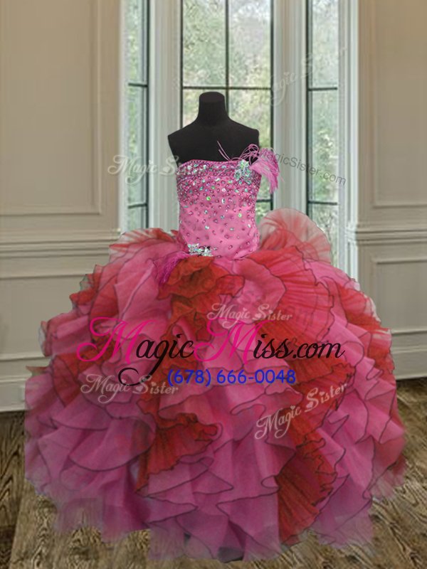 wholesale fitting organza strapless sleeveless lace up beading and ruffles sweet 16 dresses in multi-color