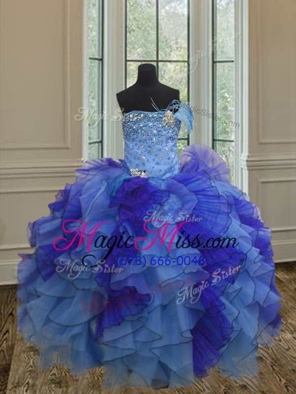 wholesale multi-color lace up 15 quinceanera dress beading and ruffles sleeveless floor length