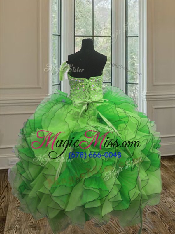 wholesale artistic multi-color lace up strapless beading and ruffles quinceanera dress organza sleeveless