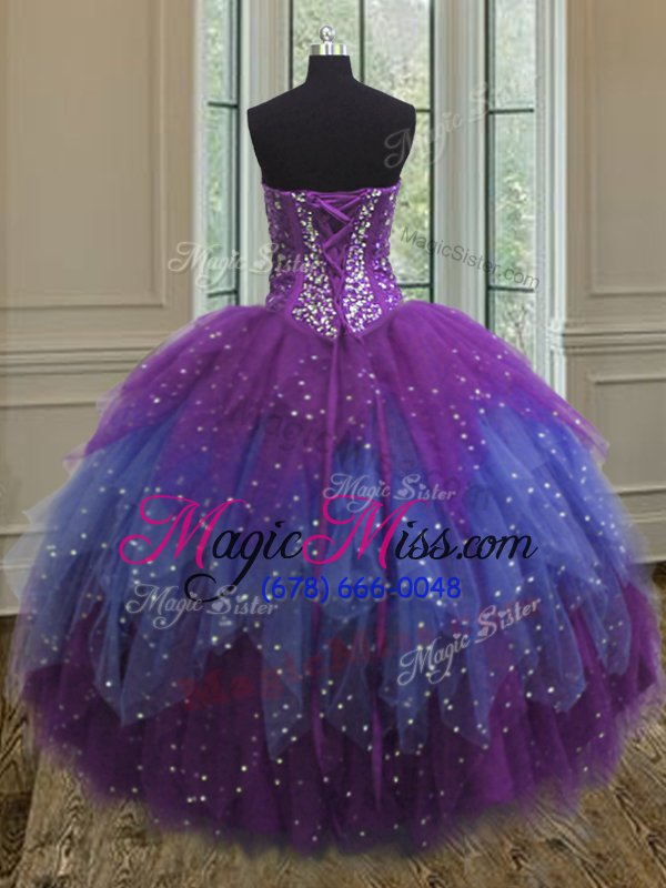wholesale modest sequins ball gowns ball gown prom dress multi-color sweetheart tulle sleeveless floor length lace up