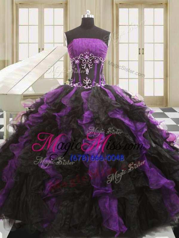 wholesale floor length ball gowns sleeveless black and purple 15 quinceanera dress lace up