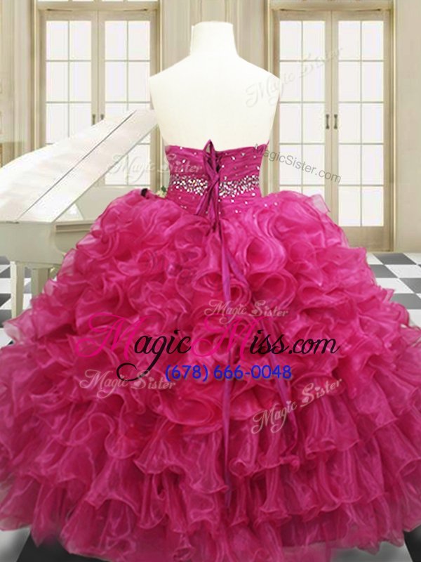 wholesale sweetheart sleeveless lace up ball gown prom dress hot pink organza