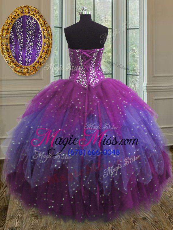 wholesale fitting three piece sequins sweetheart sleeveless lace up quinceanera dresses multi-color tulle