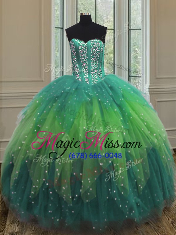 wholesale fitting three piece multi-color ball gowns beading vestidos de quinceanera lace up tulle sleeveless floor length