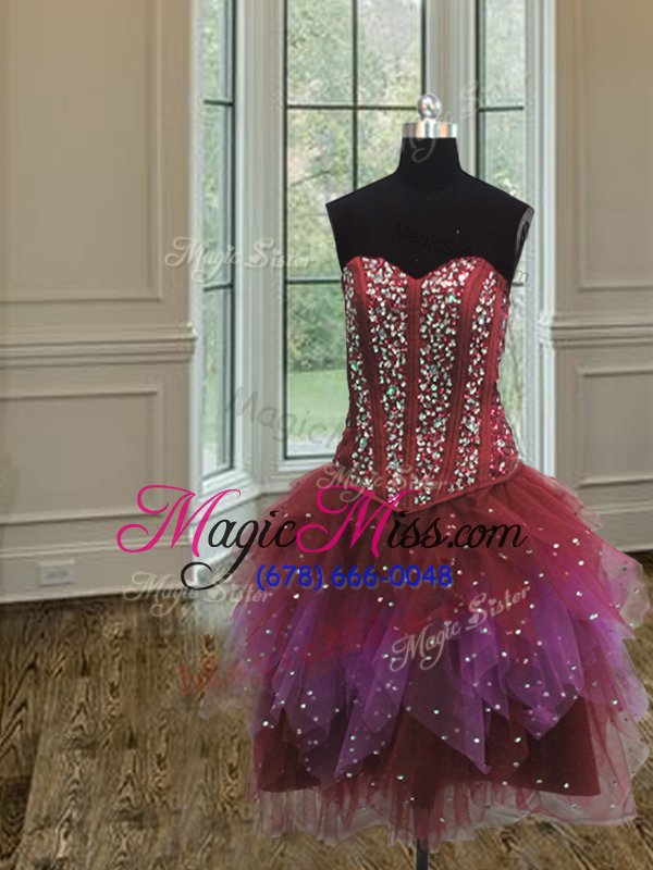 wholesale cheap three piece sleeveless floor length beading lace up sweet 16 quinceanera dress with multi-color
