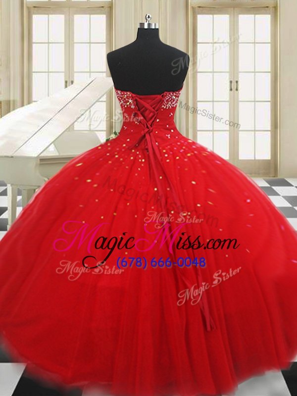 wholesale dynamic red strapless neckline beading sweet 16 quinceanera dress sleeveless lace up