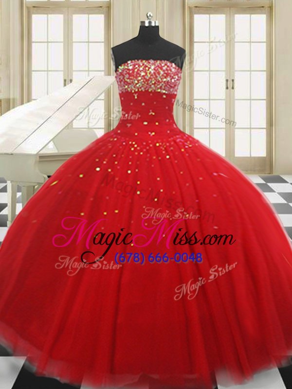wholesale dynamic red strapless neckline beading sweet 16 quinceanera dress sleeveless lace up