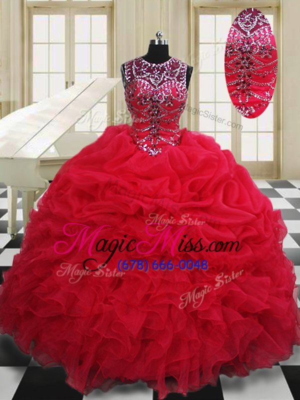 wholesale beautiful scoop floor length lace up quince ball gowns red and in for military ball and sweet 16 and quinceanera with beading and pick ups