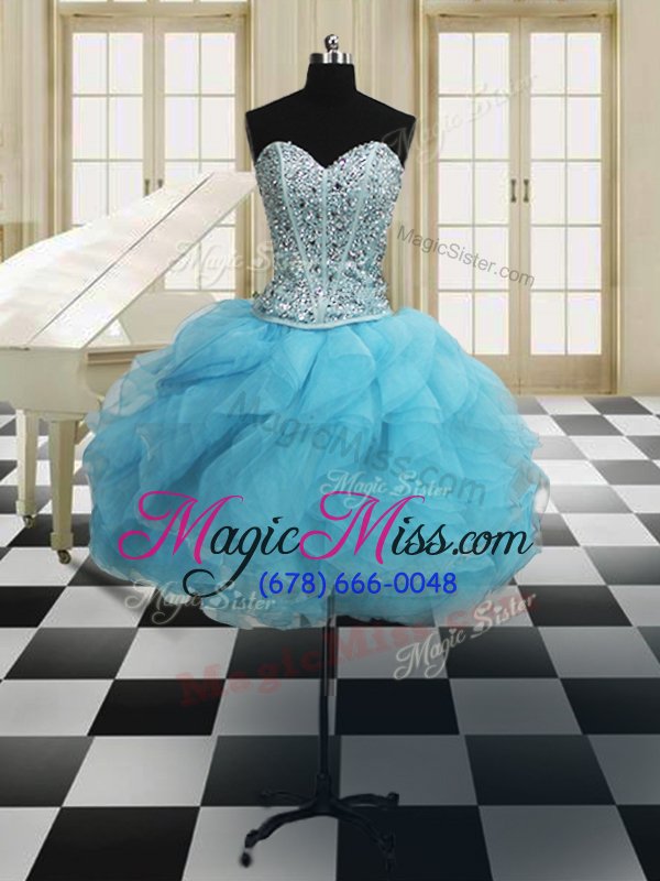 wholesale unique three piece baby blue organza lace up quince ball gowns sleeveless floor length beading and ruffles
