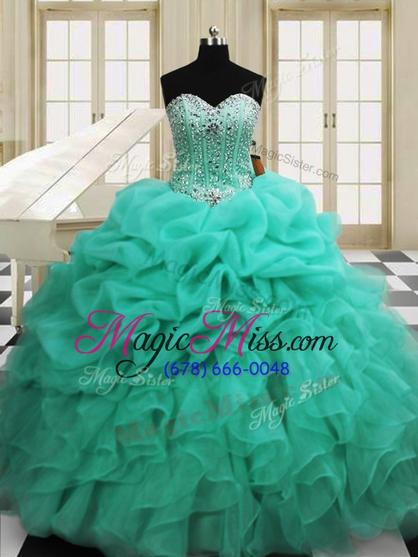 wholesale stylish pick ups floor length apple green quinceanera dress sweetheart sleeveless lace up