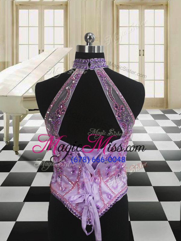 wholesale lovely three piece halter top lavender sleeveless brush train sequins quinceanera gown