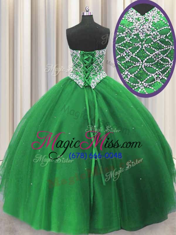 wholesale sweet sweetheart sleeveless sweet 16 dress floor length beading green tulle