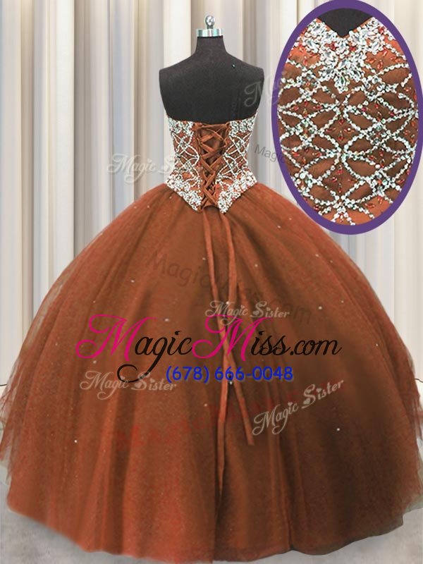 wholesale cute brown 15 quinceanera dress military ball and sweet 16 and quinceanera and for with beading and sequins sweetheart sleeveless lace up