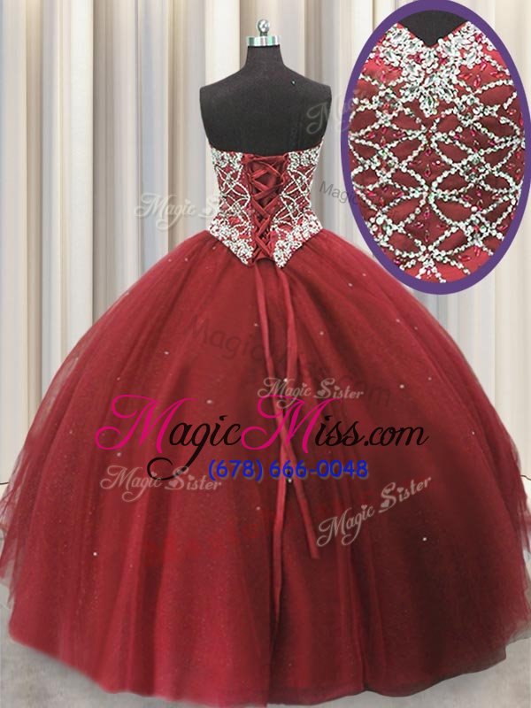 wholesale cute floor length lace up sweet 16 dresses red and in for military ball and sweet 16 and quinceanera with beading and sequins