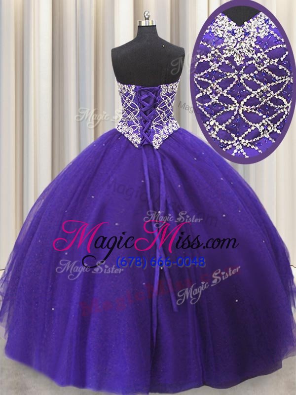 wholesale beautiful purple sleeveless beading and sequins floor length quince ball gowns