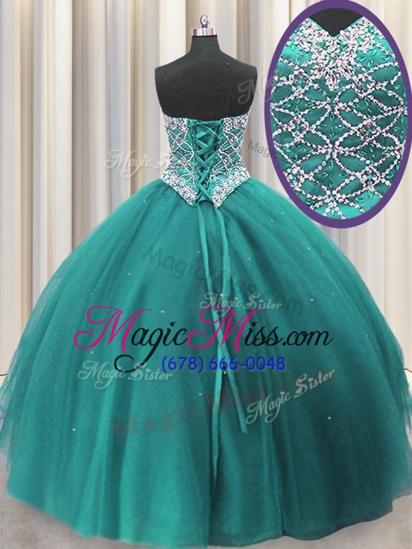 wholesale pretty teal sweetheart lace up beading and sequins 15 quinceanera dress sleeveless
