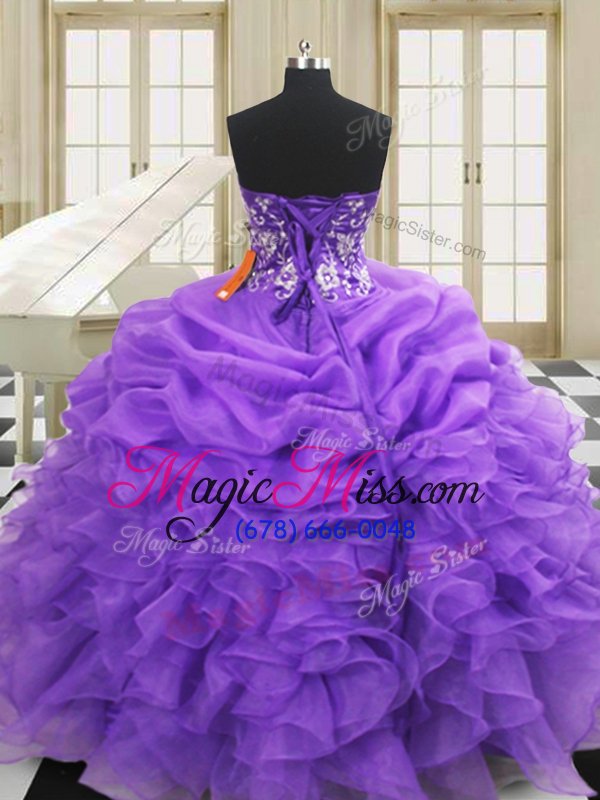 wholesale elegant purple sweet 16 dresses military ball and sweet 16 and quinceanera and for with embroidery and ruffles sweetheart sleeveless lace up