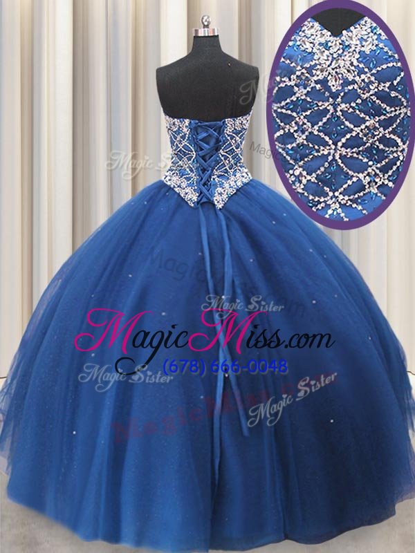 wholesale luxury three piece sleeveless lace up floor length beading and sequins quinceanera gown