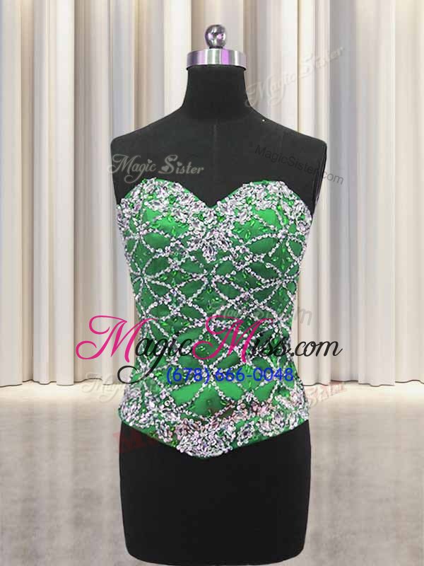 wholesale fancy three piece sequins floor length ball gowns sleeveless green quinceanera gown lace up