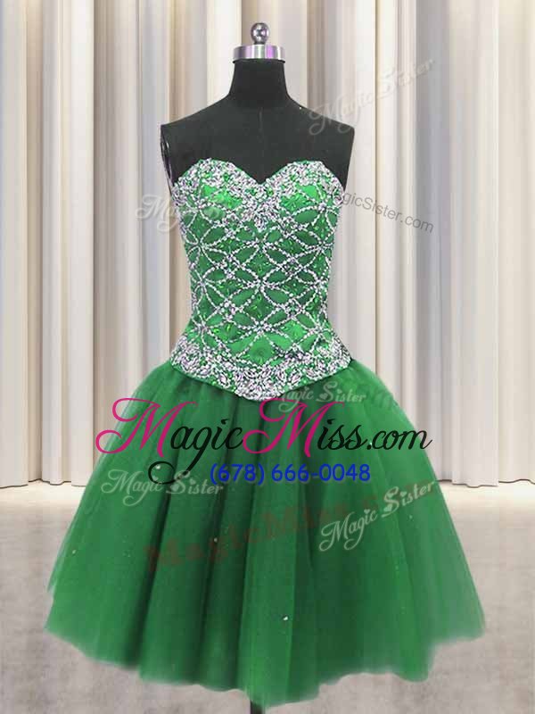 wholesale fancy three piece sequins floor length ball gowns sleeveless green quinceanera gown lace up