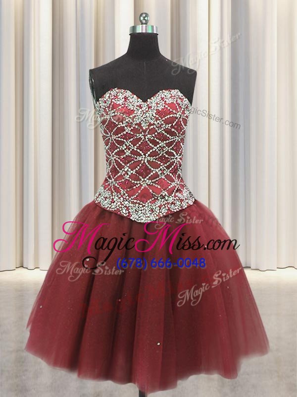 wholesale fine three piece burgundy ball gowns sweetheart sleeveless tulle floor length lace up beading and sequins sweet 16 quinceanera dress