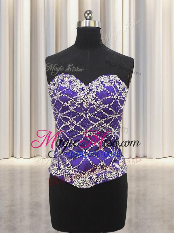 wholesale latest three piece tulle sweetheart sleeveless lace up beading and sequins 15th birthday dress in purple