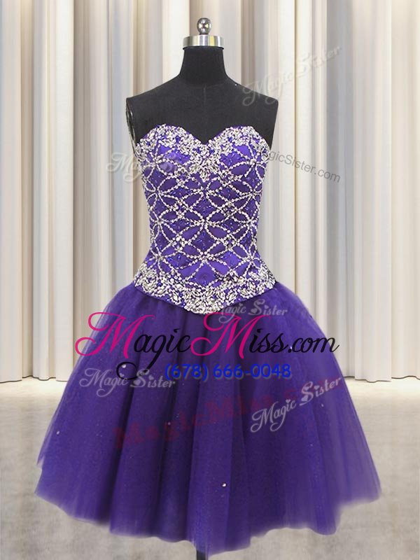wholesale latest three piece tulle sweetheart sleeveless lace up beading and sequins 15th birthday dress in purple