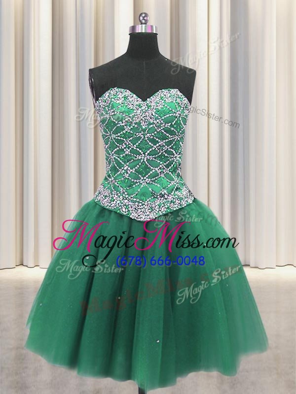 wholesale dazzling three piece ball gowns sweet 16 dress green sweetheart tulle sleeveless floor length lace up