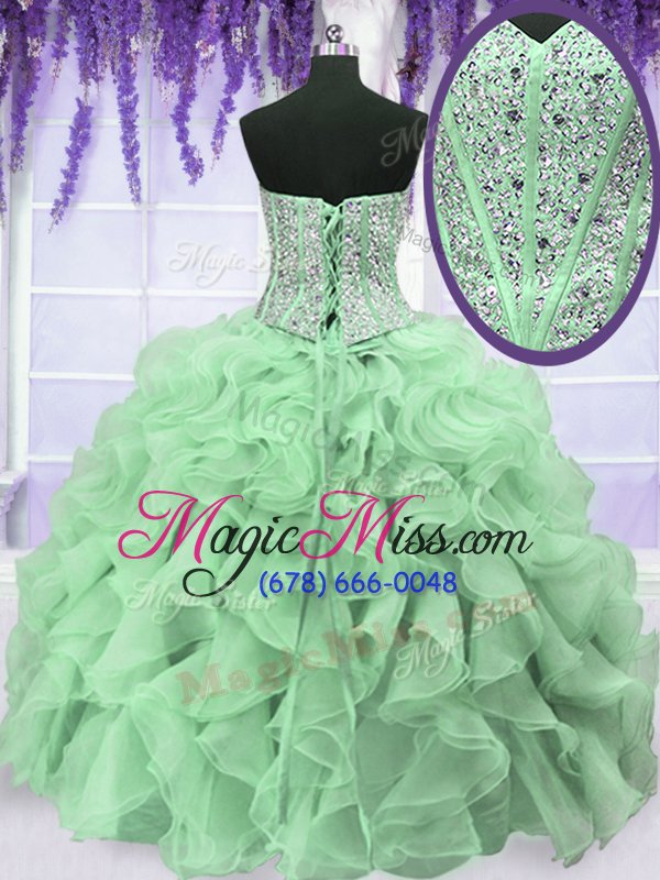 wholesale super apple green sleeveless organza lace up 15 quinceanera dress for military ball and sweet 16 and quinceanera