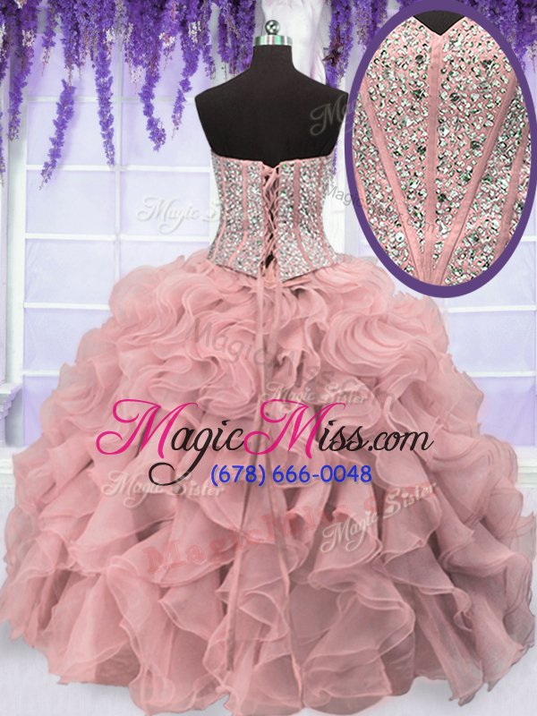 wholesale dynamic beading and ruffles sweet 16 dresses pink lace up sleeveless floor length