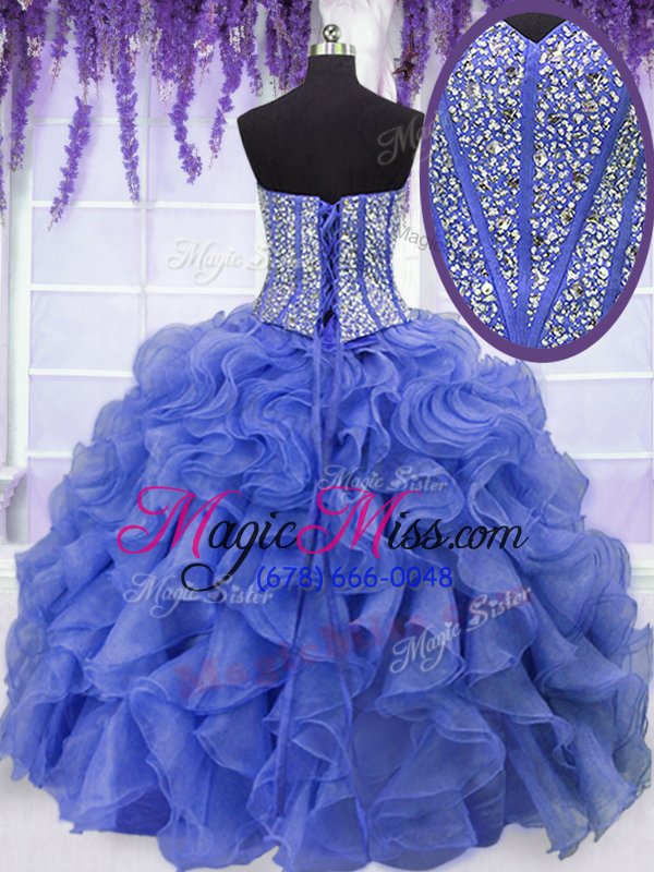 wholesale suitable royal blue sleeveless beading and ruffles floor length quinceanera dress