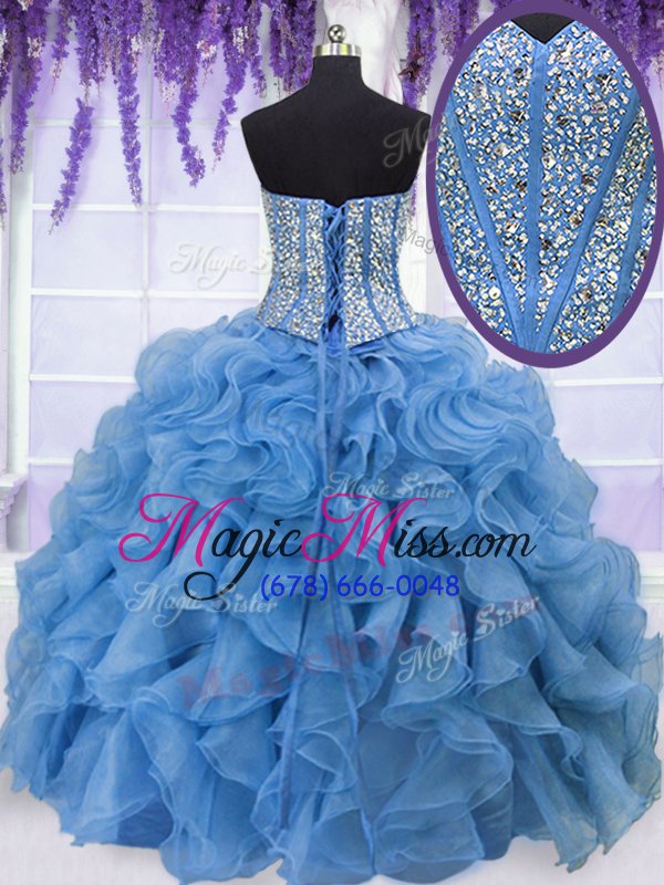 wholesale exceptional beading and ruffles vestidos de quinceanera baby blue lace up sleeveless floor length
