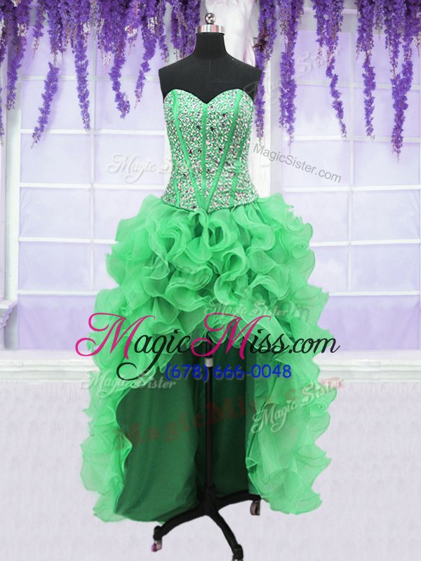 wholesale latest four piece floor length lace up ball gown prom dress green and in for military ball and sweet 16 and quinceanera with beading and ruffles