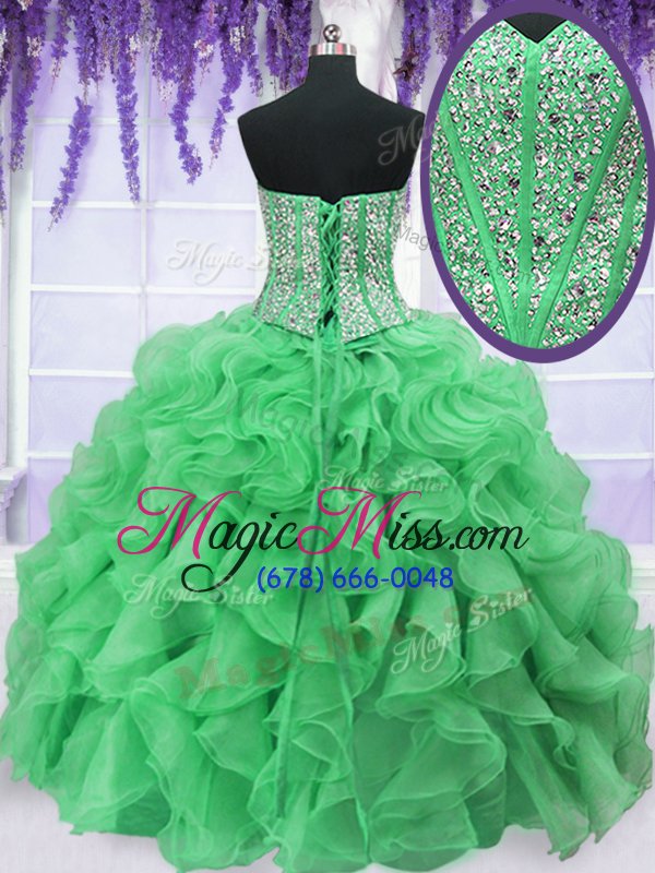 wholesale latest four piece floor length lace up ball gown prom dress green and in for military ball and sweet 16 and quinceanera with beading and ruffles