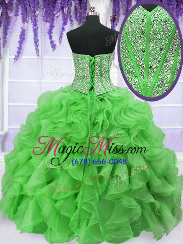 wholesale luxurious four piece organza sweetheart sleeveless lace up beading and ruffles sweet 16 dresses in
