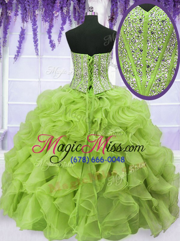 wholesale glittering four piece sweetheart sleeveless sweet 16 dresses floor length beading and ruffles yellow green organza