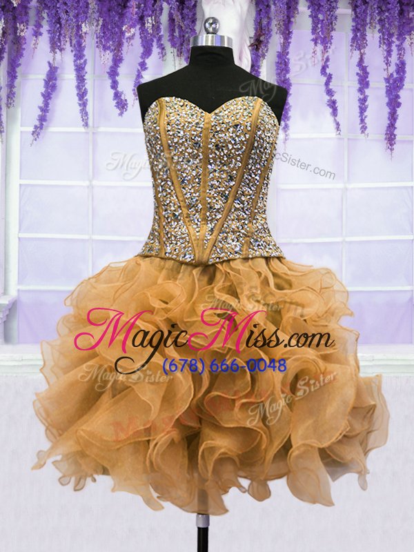 wholesale four piece gold sleeveless floor length beading and ruffles lace up 15th birthday dress