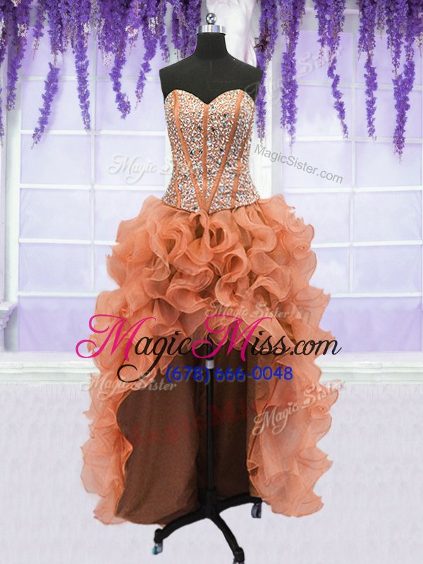 wholesale sumptuous four piece orange lace up sweetheart beading and ruffles quince ball gowns organza sleeveless