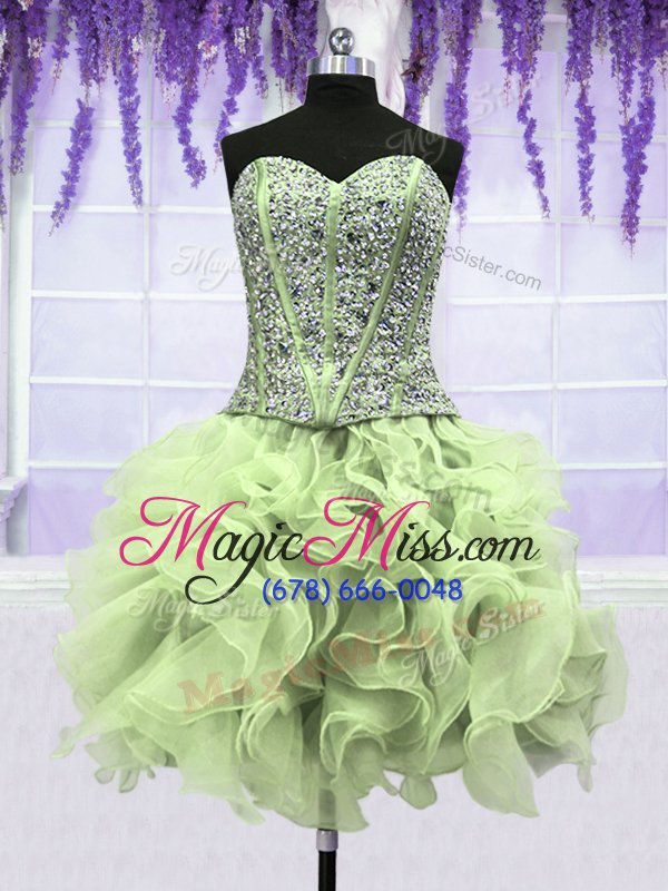 wholesale beautiful four piece yellow green ball gowns organza sweetheart sleeveless ruffles and sequins floor length lace up sweet 16 dress