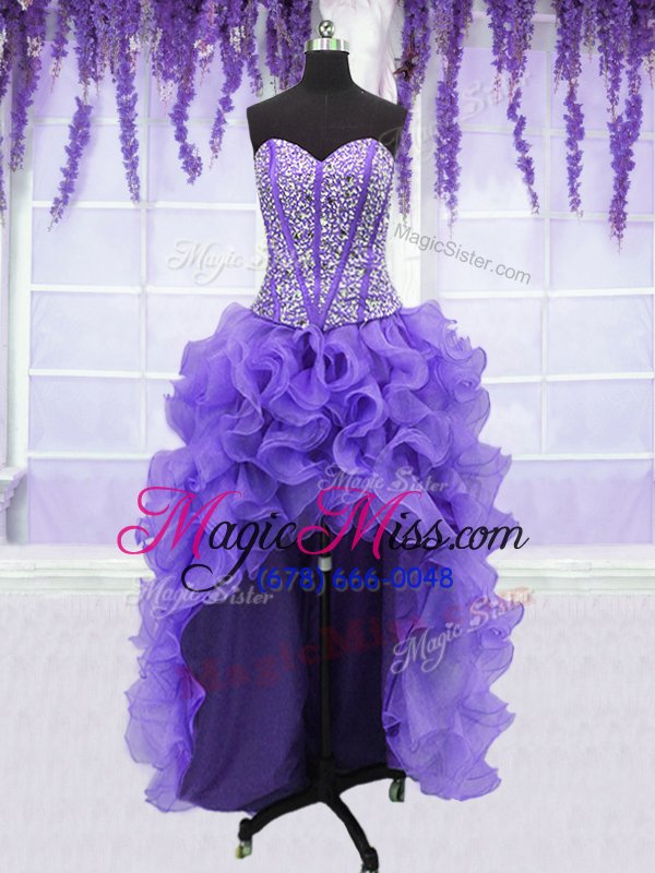 wholesale graceful four piece lavender lace up 15th birthday dress embroidery and ruffles and ruffled layers and sashes|ribbons sleeveless floor length
