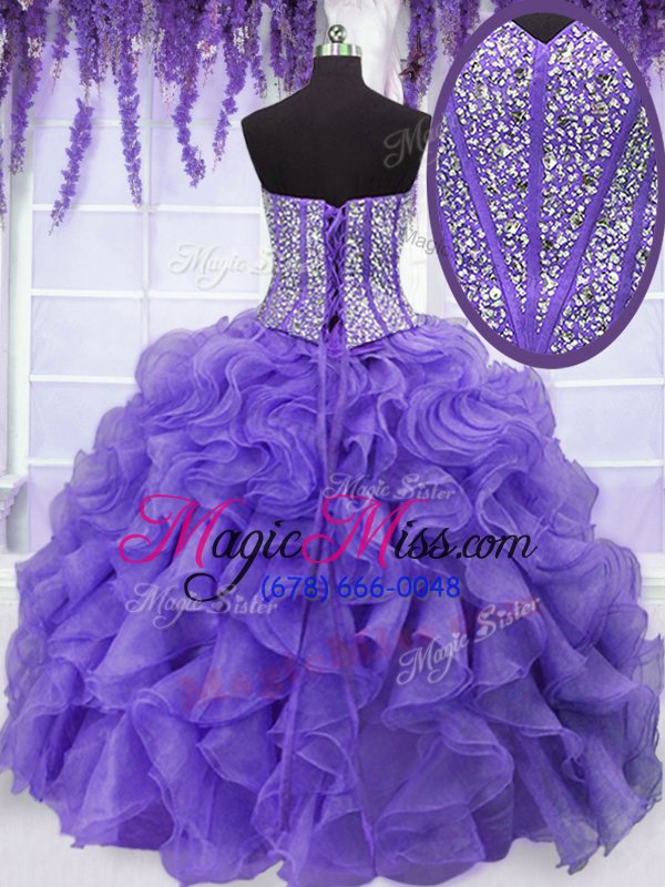 wholesale graceful four piece lavender lace up 15th birthday dress embroidery and ruffles and ruffled layers and sashes|ribbons sleeveless floor length