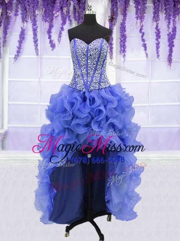 wholesale romantic four piece royal blue sleeveless ruffles and sequins floor length 15 quinceanera dress