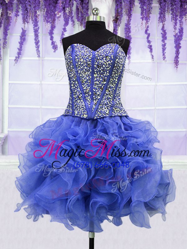 wholesale romantic four piece royal blue sleeveless ruffles and sequins floor length 15 quinceanera dress