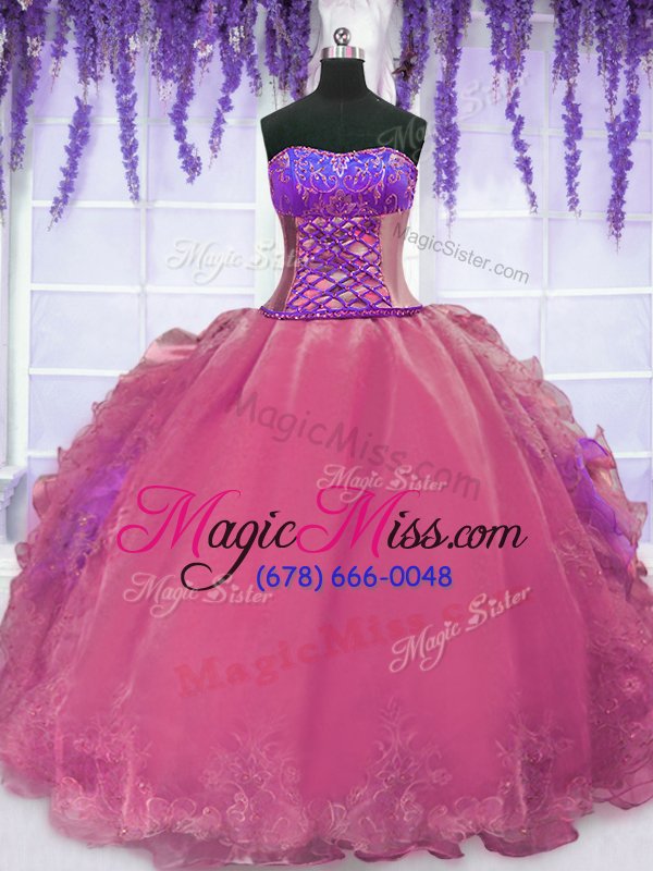 wholesale deluxe lilac strapless lace up embroidery and ruffles quinceanera gowns sleeveless