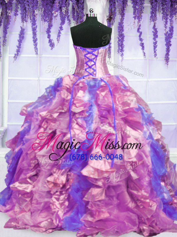 wholesale sleeveless organza floor length lace up 15 quinceanera dress in purple for with embroidery and ruffles