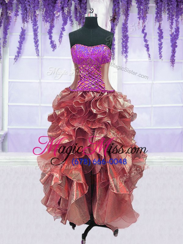 wholesale suitable four piece embroidery and ruffles quinceanera dresses pink lace up sleeveless floor length