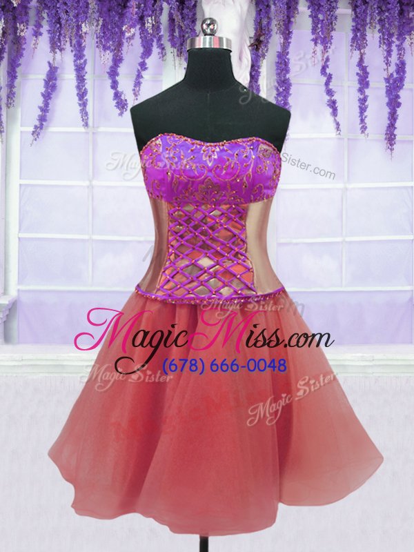 wholesale fine four piece watermelon red lace up sweet 16 quinceanera dress embroidery and ruffles sleeveless floor length