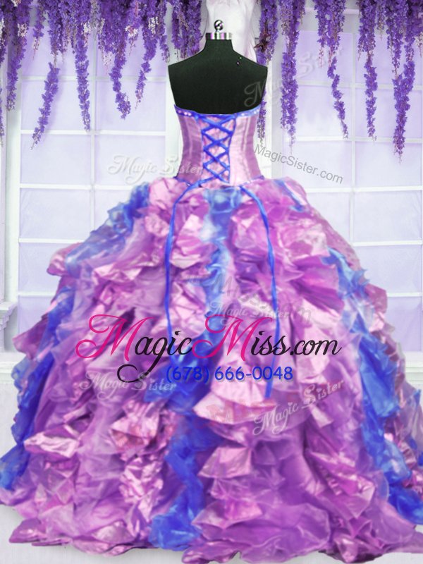 wholesale four piece lavender strapless neckline embroidery and ruffles quinceanera dress sleeveless lace up